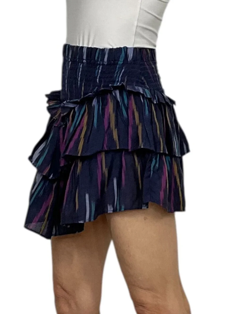 MOTHER The Ruffled Up Skirt XS Blue Mini Tiered Western Artist In Residence NEW